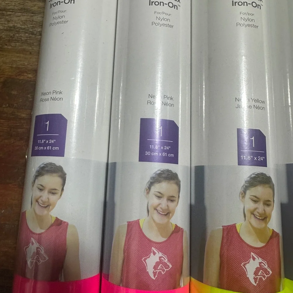 Cricut SportFlex Iron-On Vinyl Bundle 4 Roll Neon Pink Yellow 11.8x24 StrongBond